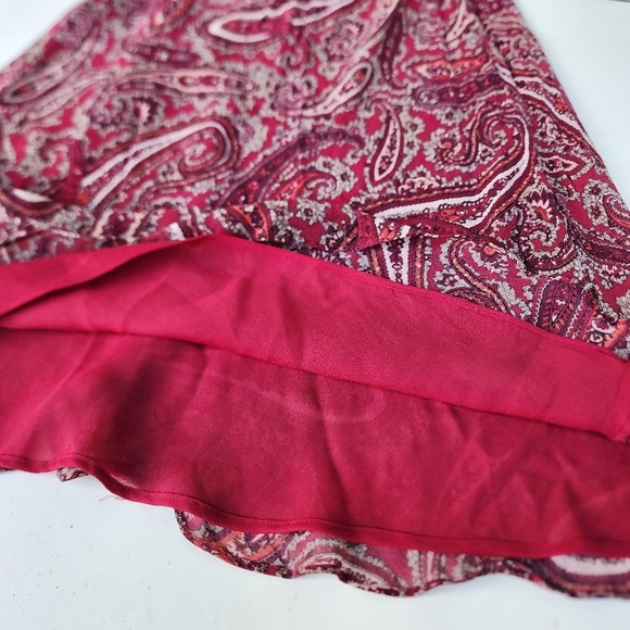 Express Red Paisley 100% silk Ruffle neck Flounch Sleeves Cinch Waist Dress 1/ 2 - Picture 12 of 14